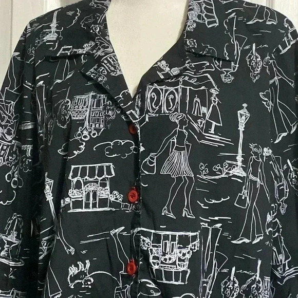 Fenini black & white & red cotton jacket top shirt - Picture 6 of 13